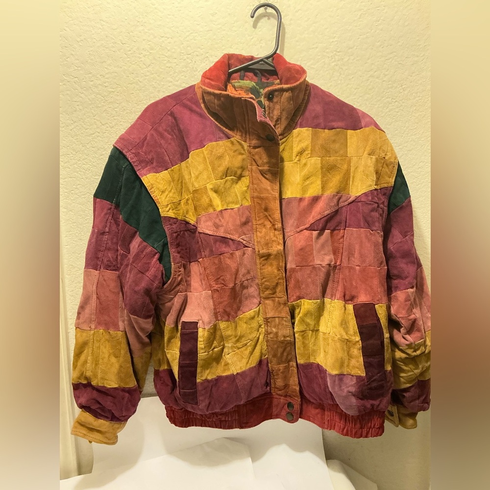 Vintage Outlaws Leather Fashions Color Block Leather Jacket Unisex Patchwork L